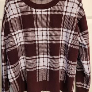 Warm Ann Taylor Women's Burgundy and White Knit Sweater Sz. XL